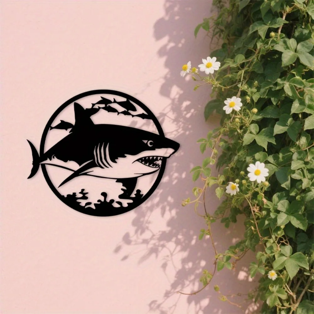 CIFBUY Wrought Iron Shark Wall Art Sculpture, Leaping Design, Handcrafted Metal Decor for Indoor Outdoor, Easy Install Home Acce