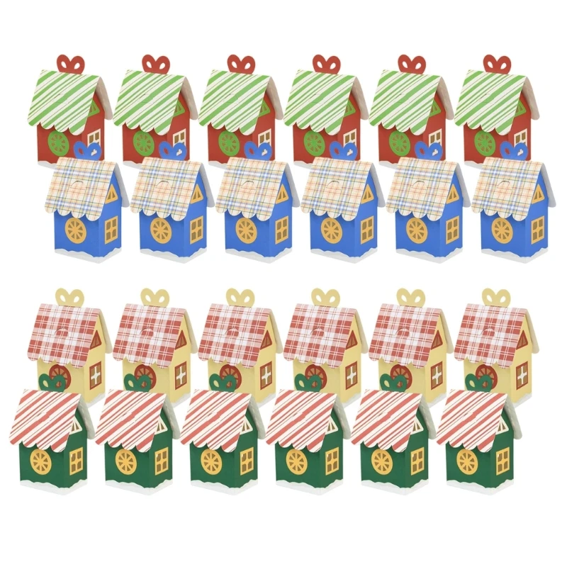 Bulk 24Pcs Festival House Pattern Paper Gift Boxes Holiday Candy Packaging For Parties Family And DIY Crafts view 5