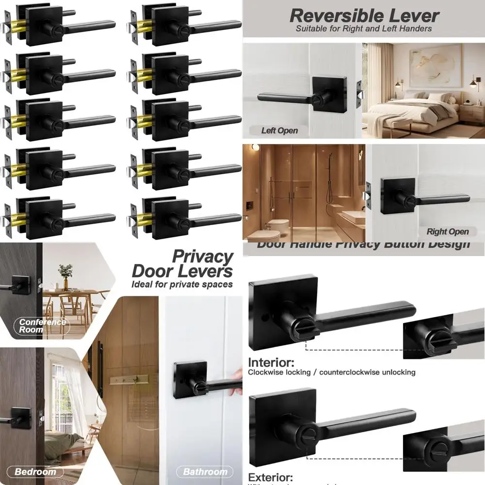 

Набор из 10 матовых черных дверных рычагов конфиденциальности, внутренние дверные замки без ключа, двусторонние для левой и правой руки, подходят для спален