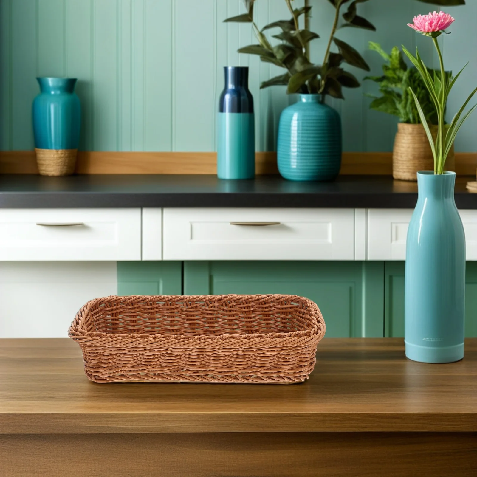 

Kitchen Storage Box 30x11.5x7cm Brown Plastic Seasoning Jar Tray Basket Snack Container Candy Holder Fruit Vegetable Dry