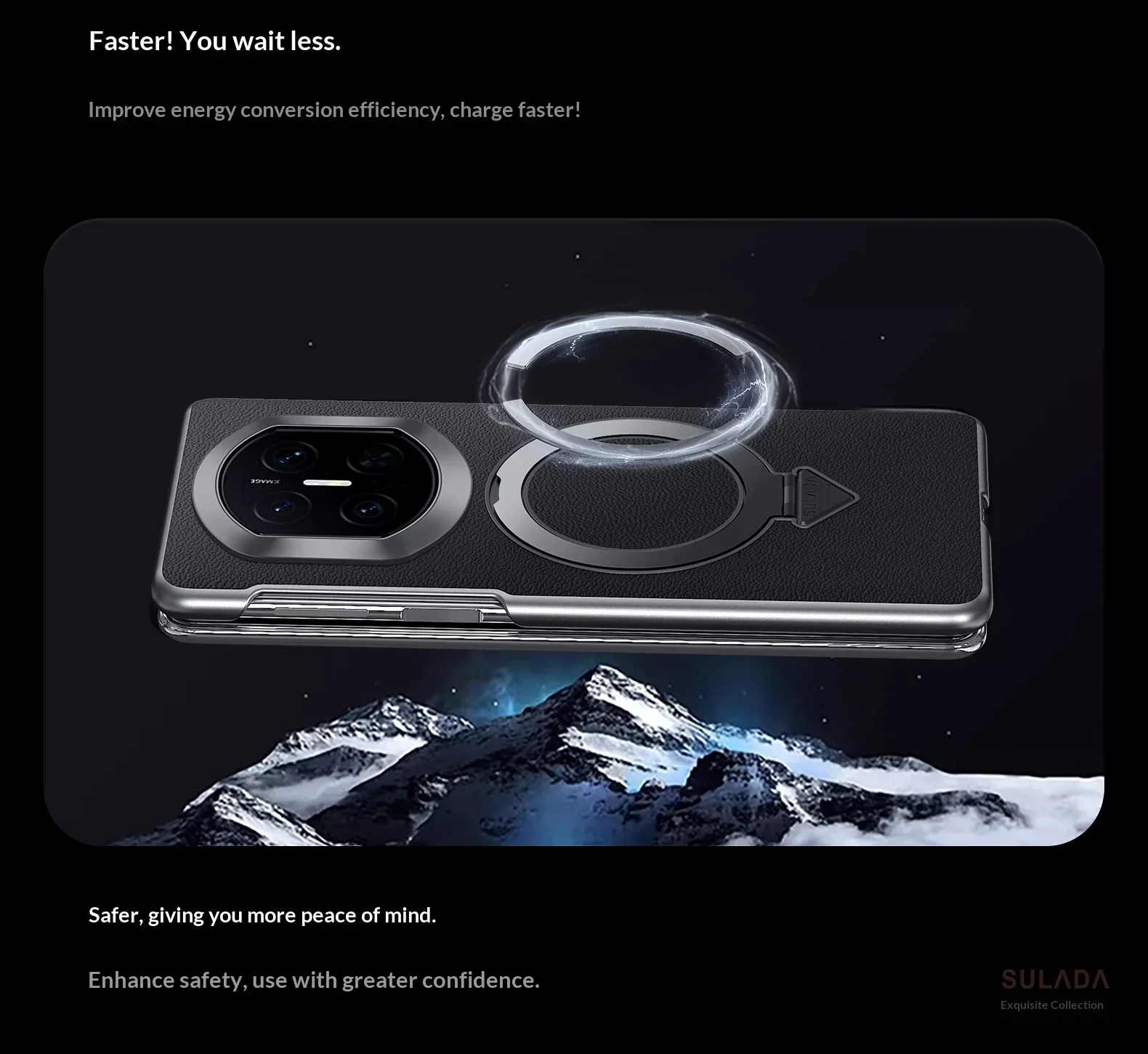 SULADA Luxury Genuine Leather Stand Case for Huawei Mate X7/X6/X5 with Central Axis Hinge Protection Magnetic Closure view 2