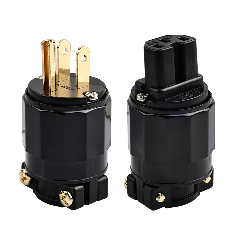 YYAUDIO FI-11M-N1 / FI-11-N1(G) قابس طاقة الصوت 24K مطلية بالذهب EUR Schuko موصل IEC لتقوم بها بنفسك قابس الطاقة الإناث لتقوم بها بنفسك كابل الطاقة