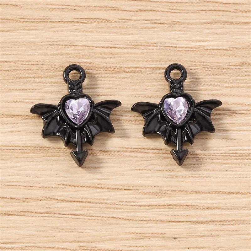 5 Stück 15 x 17 mm niedliche Kristall-Metall-Herz-Flügel-Charms-Anhänger für die Herstellung von Halsketten, Ohrringen, Armbändern, DIY-Handwerk, Schmuckzubehör – Detail 15