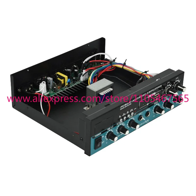 1PCS FS-206 60W Professional Active PA Amplifier 70V/100V Integrated Karaoke Mixer Zone 2 Public Address System, Aluminum Alloy