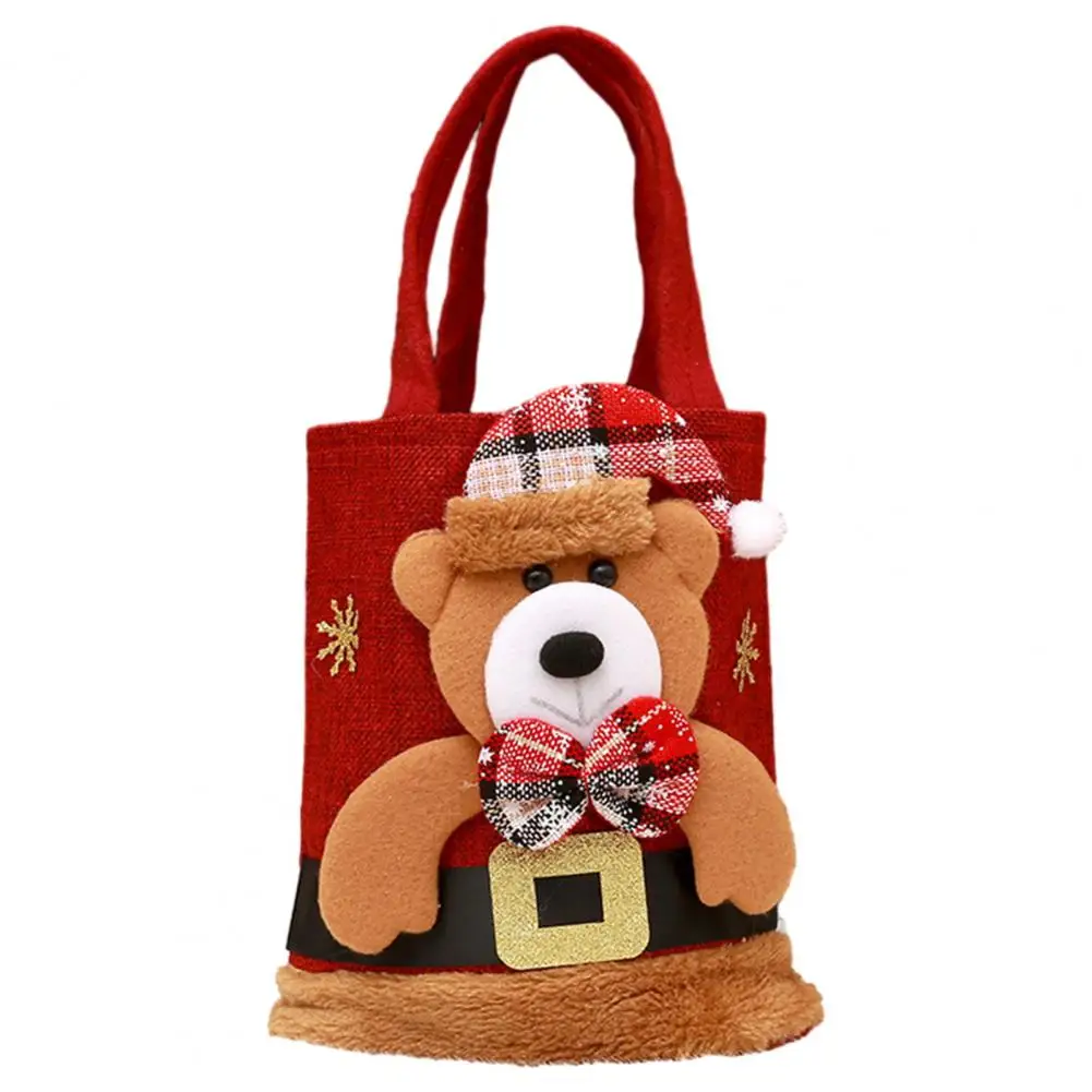 Holiday-themed Tote Bag Large Capacity Christmas Handbag with Cartoon Santa Claus Snowman Elk for Children's Gifts Candy Bags