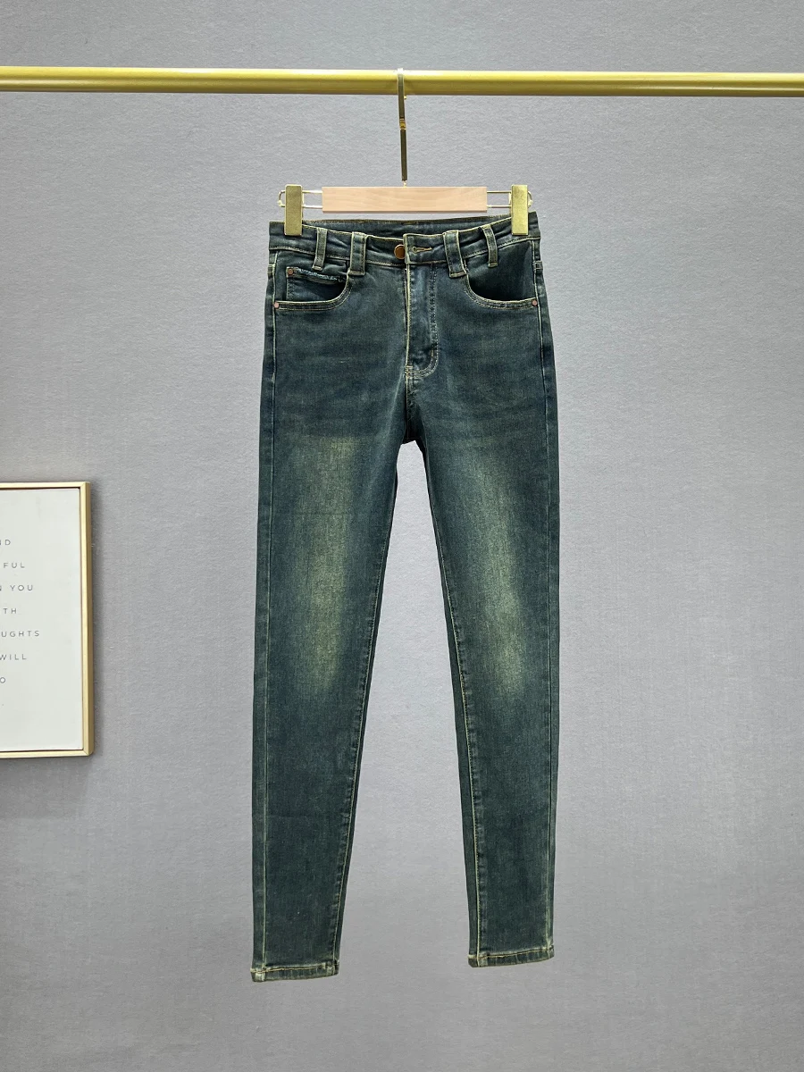 

High Waist Nine-Tenths Women's Jeans Elastic Slimming Pencil Pants Cotton Stretch Denim Retro Style Autumn Collection