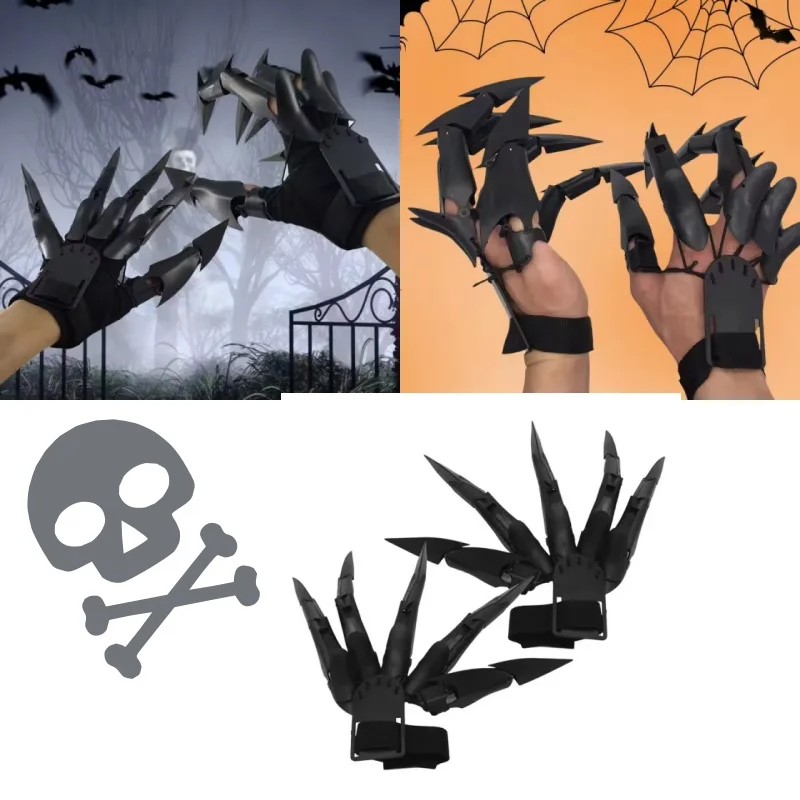 Scary Skeleton Hand Gloves Wearable Horrific Finger Extension Scary Skeleton Hand Bone Claw for Halloween Party Decoration