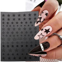 Black Silver Star 3D Nail Sticker Gold Heart English Letter Image Adhensive Slider Foil Winter Manicure Nail Art Decoration NFCB