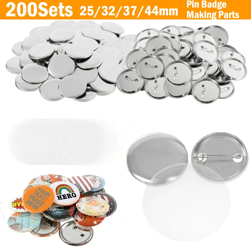 200Sets Metal Pin Badge Button Maker Parts 25mm 32mm 37mm 44mm DIY Blank Badge Button Parts for Art Crafts Making Badges