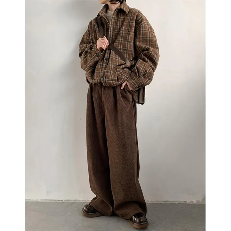 Brown Plaid Shirt For Men, Spring And Autumn Style, Japanese Retro Long-Sleeve Shirt, College Style Casual Jacket, Trendy