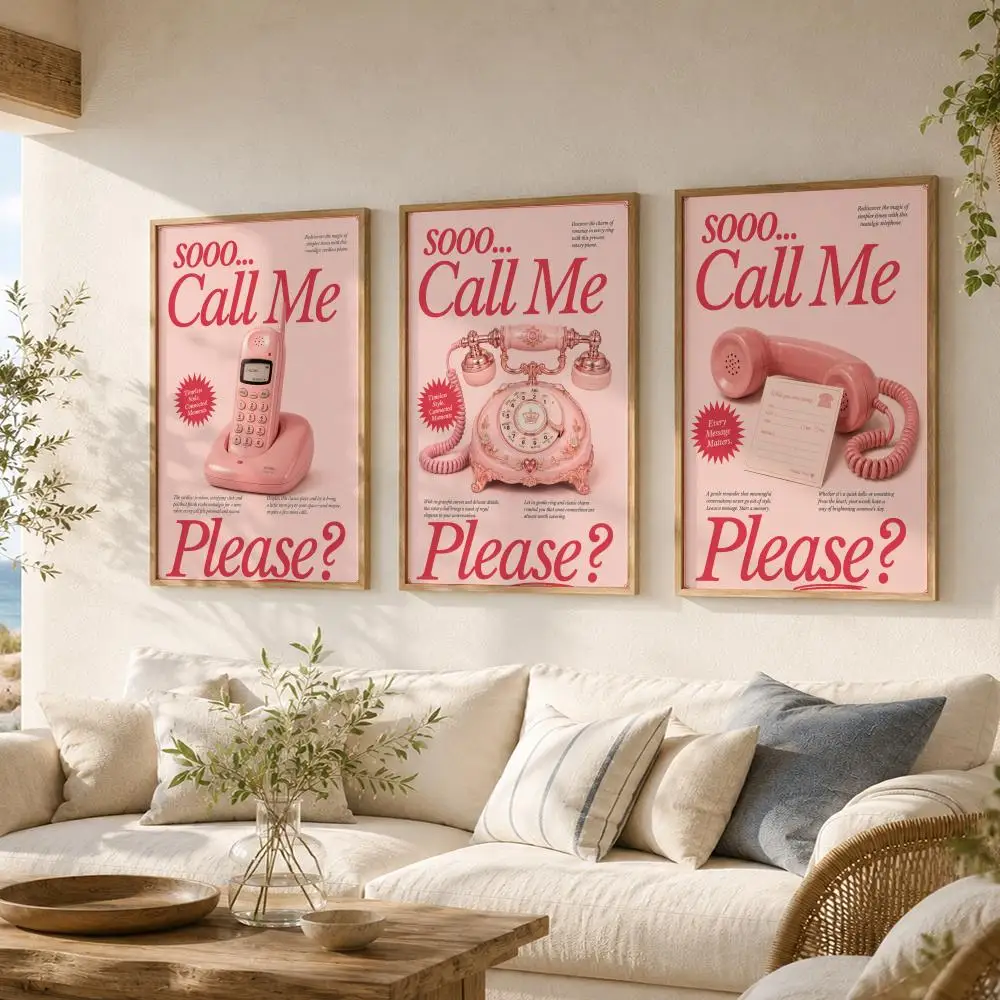 Retro Telephone Illustration Painting Calligraphy Canvas Poster Art for Bedroom Living Room Home Decor Decals Gift HD Decoration