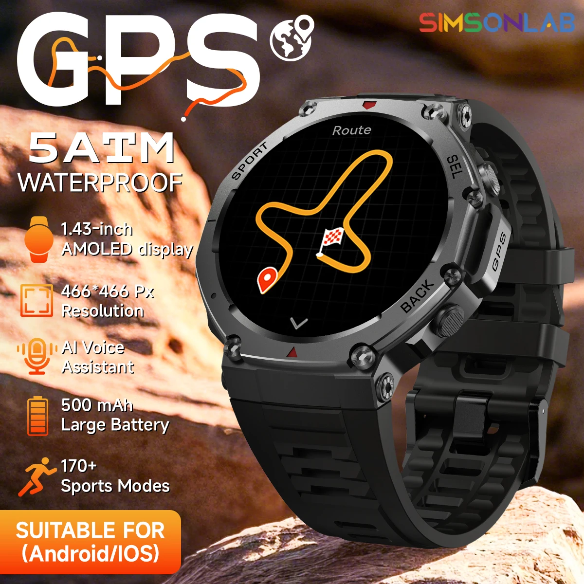 

НОВИНКА для HUIAWE GPS Смарт-часы BT Call T-Rex 3 5ATM IP69K Водонепроницаемый 1,43 ''AMOLED браслет Военные умные часы для спорта на открытом воздухе