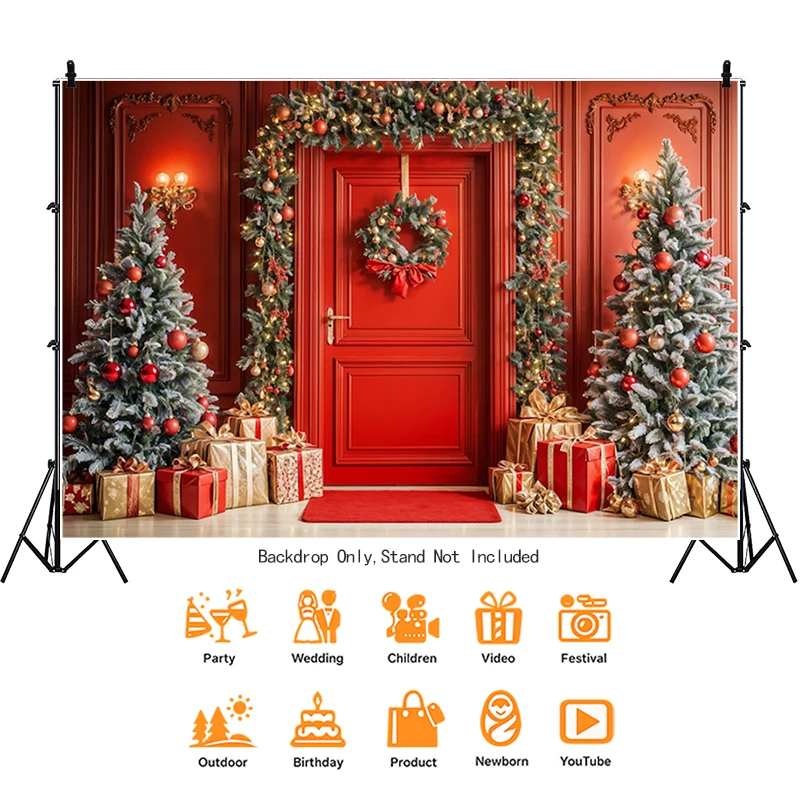 Christmas Decorations Photography Background Winter Xmas Trees Red Gift Box Backdrops  Kids Adult Portrait Decor