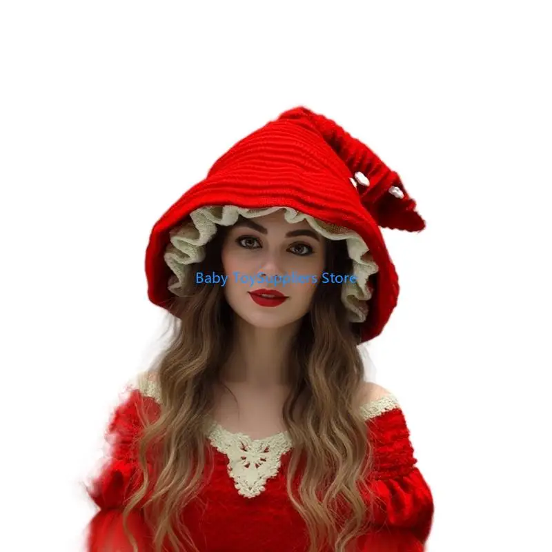 

R1WF Длинная хвостовая шляпа ведьмы с проволочными полями, вязаная шапка с капюшоном для сбора на Хэллоуин