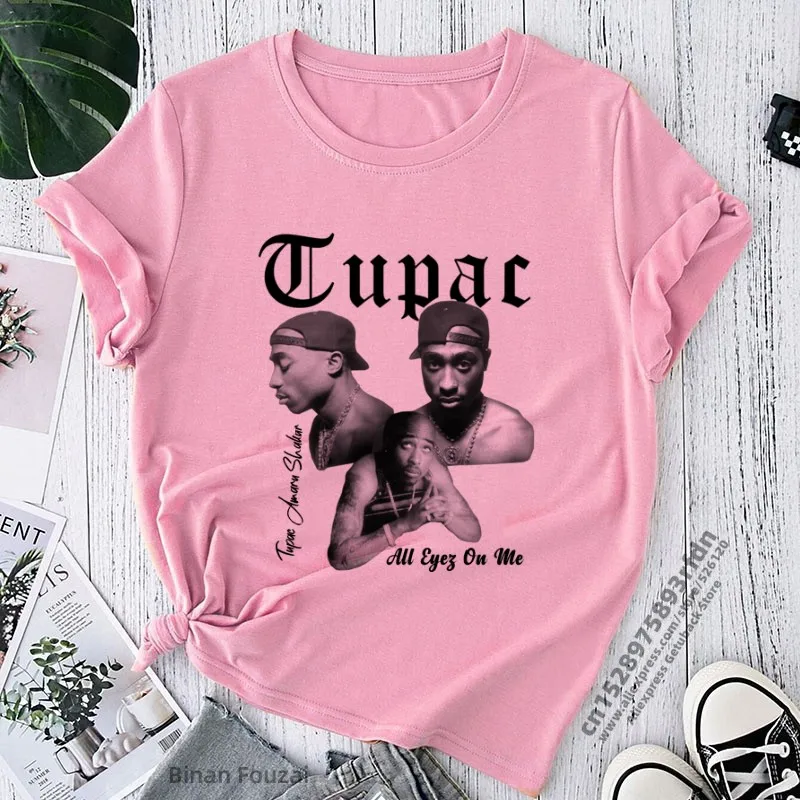 Camiseta con estampado de rapero Tupac 2pac para mujer, ropa estampada de manga corta para mujer, camisetas para mujer