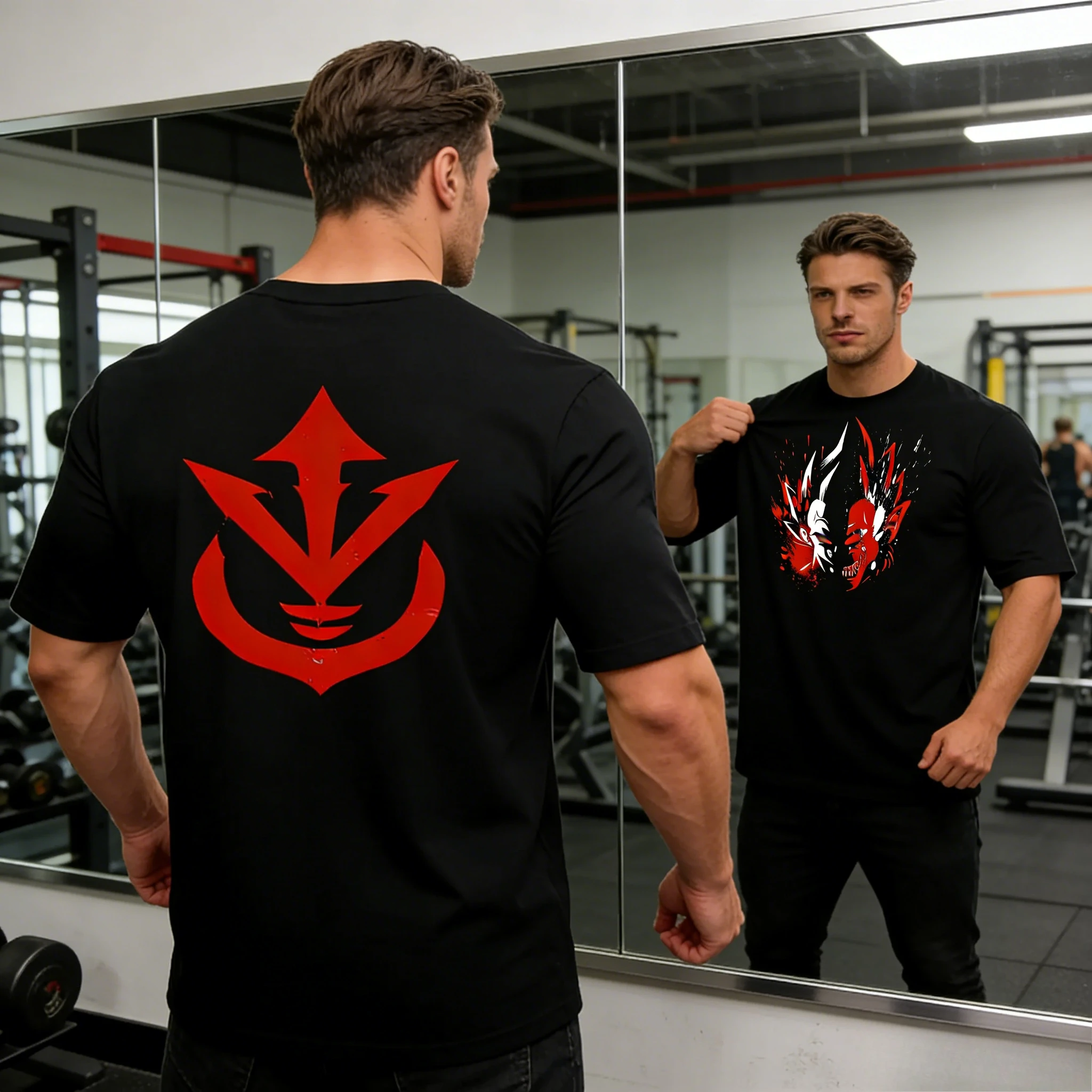 2026 Sommer Goku & Vegeta Faceoff Saiyan Wappen Dragon Ball Vintage Anime T-Shirt Herren Reine Baumwolle Lässig Locker Sportlich Alltagsversion