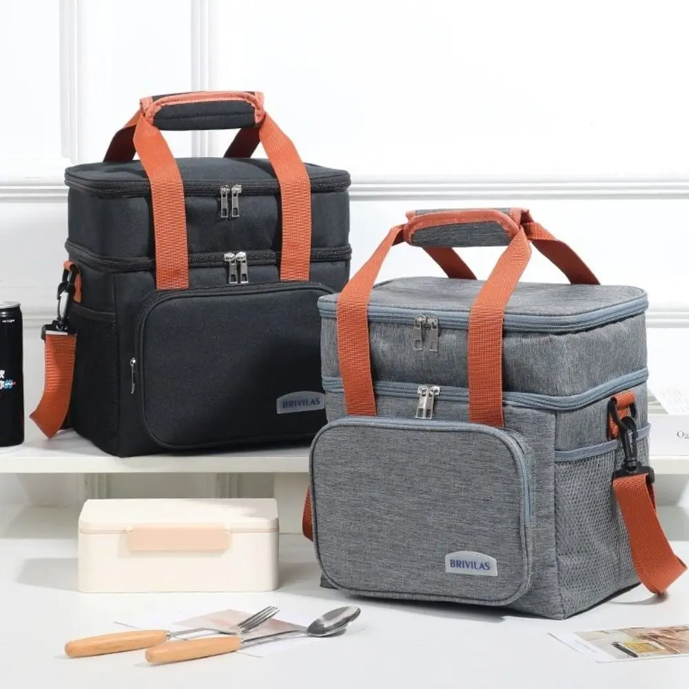 Practical Oxford Cloth Material Insulated Lunch Bag Waterproof Lining 10L Lunch Cooler Bag Double Deck Lunch Bag For Picnic