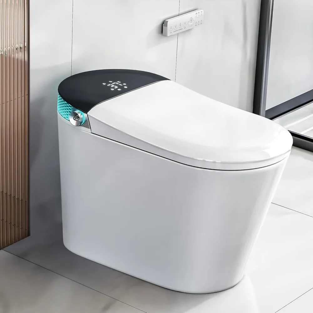 Smart Toilet with Build-in Bidet Seat, Tankless Toilet with Auto-Opening and Closing Lid, Auto Flushing, Heated Seat, Warm Water