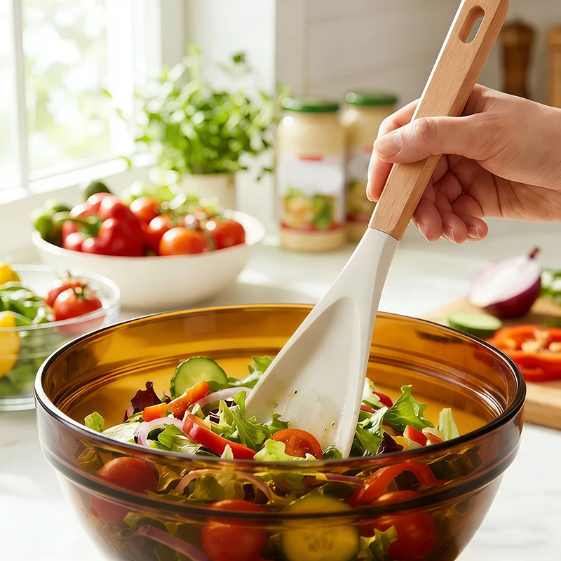1/2Pcs Silicone Spatula Cooking Spoon Multi-function Nonstick Spatulas with Wooden Handles for Baking Cooking And Mixing