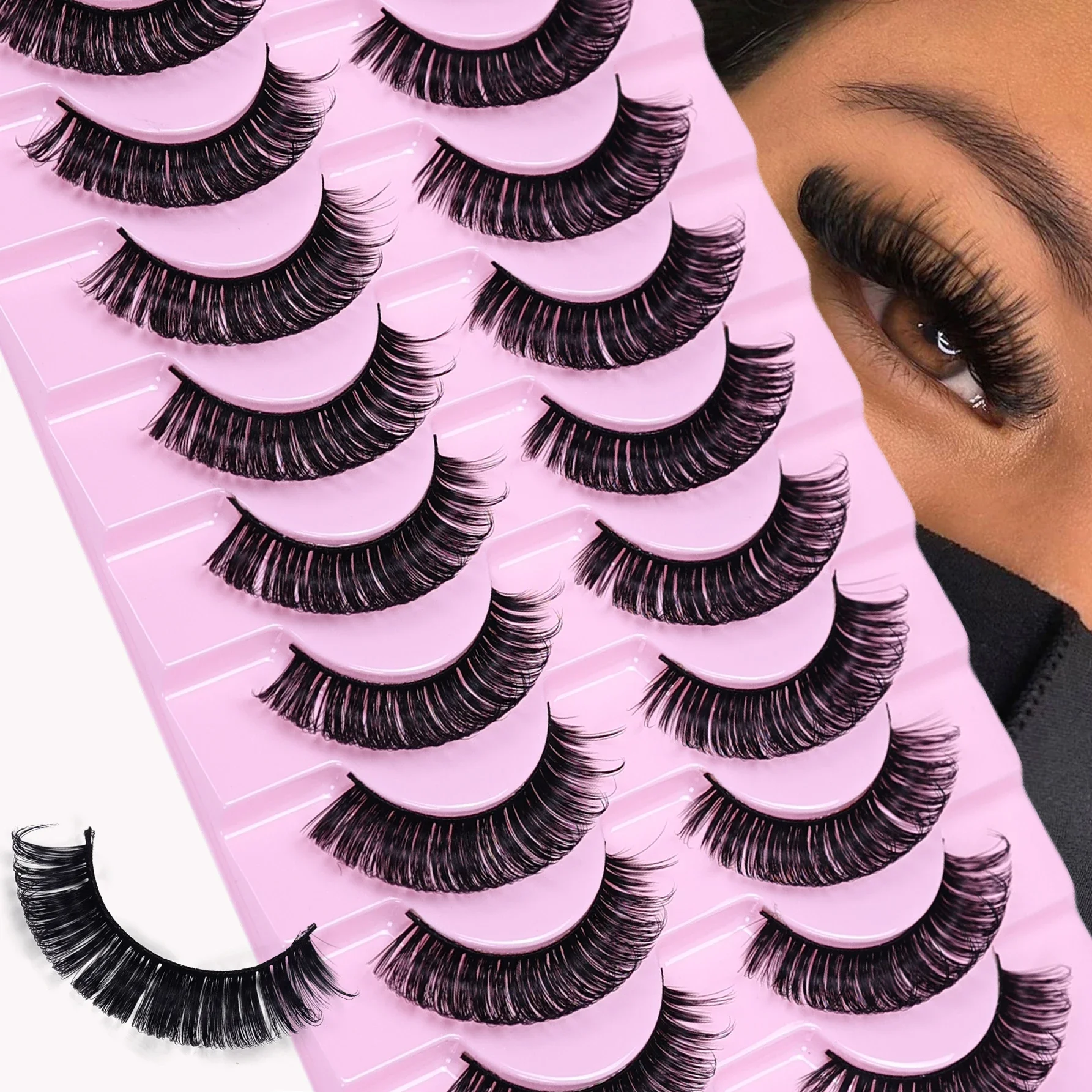 10Pairs Lashes D Curl 10-16mm Russian Lashes 3D Fake Eyelashes Reusable Fluffy Russian Strip Lashes