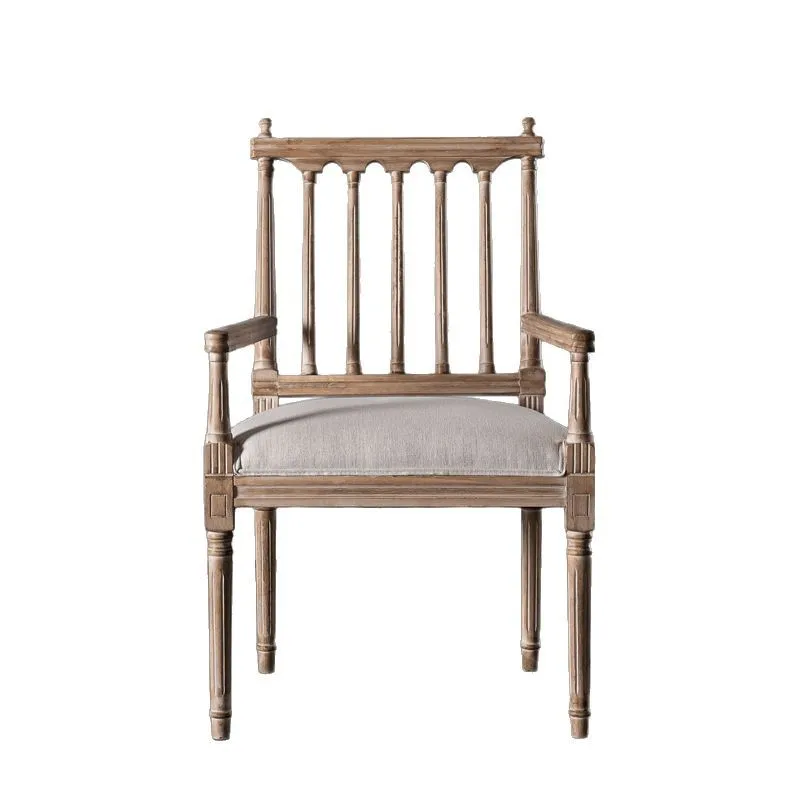 

French retro fabric dining chair American dining room bedroom study chair armrest sofa chair Solid wood old rattan back
