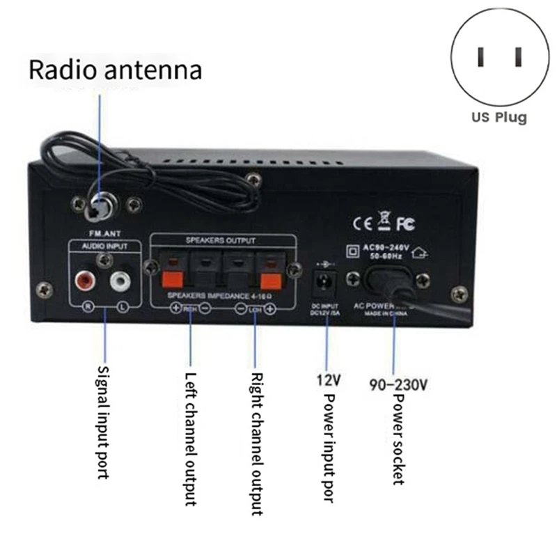 Hifi Digital Amplifier 2.0 Bluetooth Surround Sound AMP Speaker For Home Car 1 Piece US Plug
