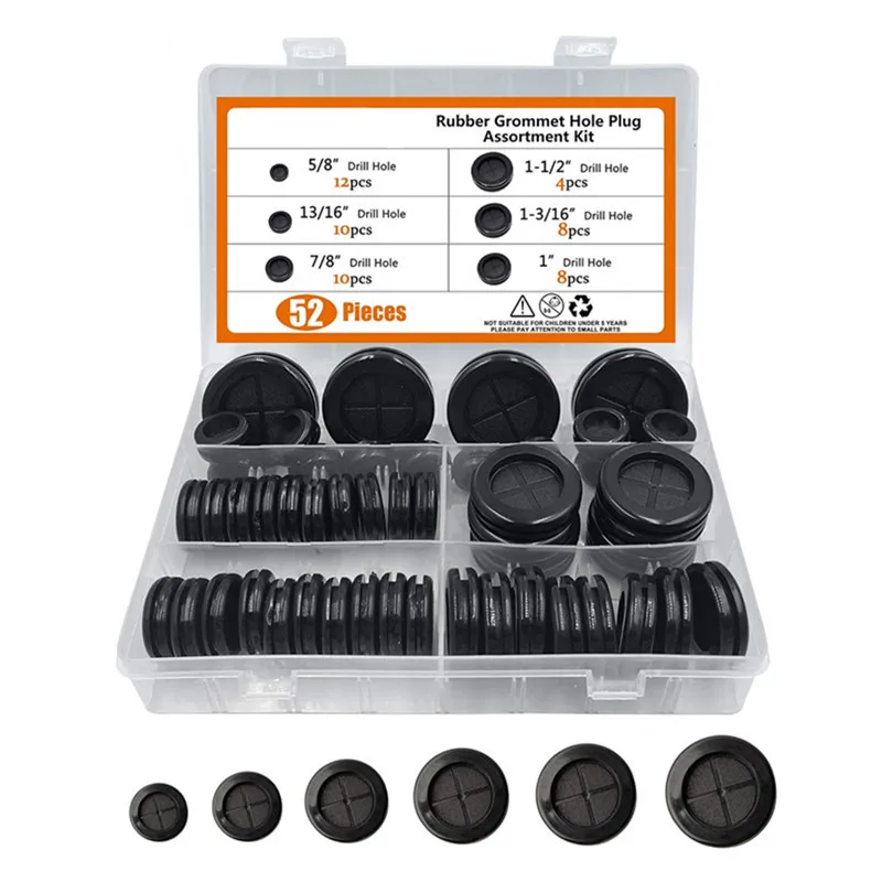 

52pcs O Ring Rubber Grommet hole plug Kit Electrical Washer Gasket Seals For Wire Cable Hole Plug 5/8" 13/16" 7/8" 1" 3/16" 1/2"