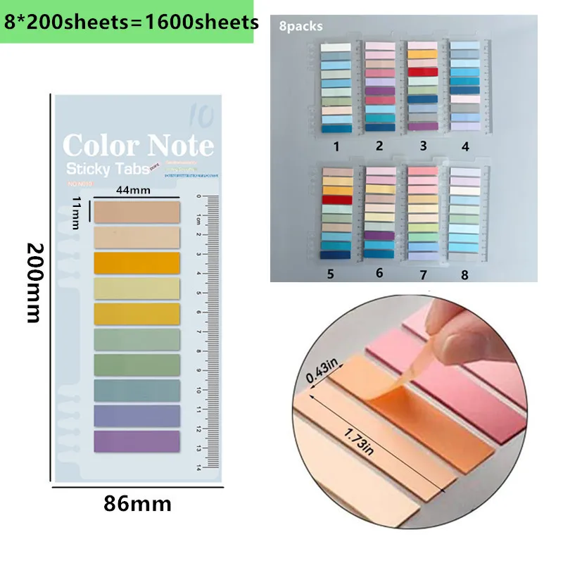 1600 Sheets Transparent Sticky Notes Self-Adhesive Annotation Books Notepad BookmarksTabs Memo Pad Index  Stationery