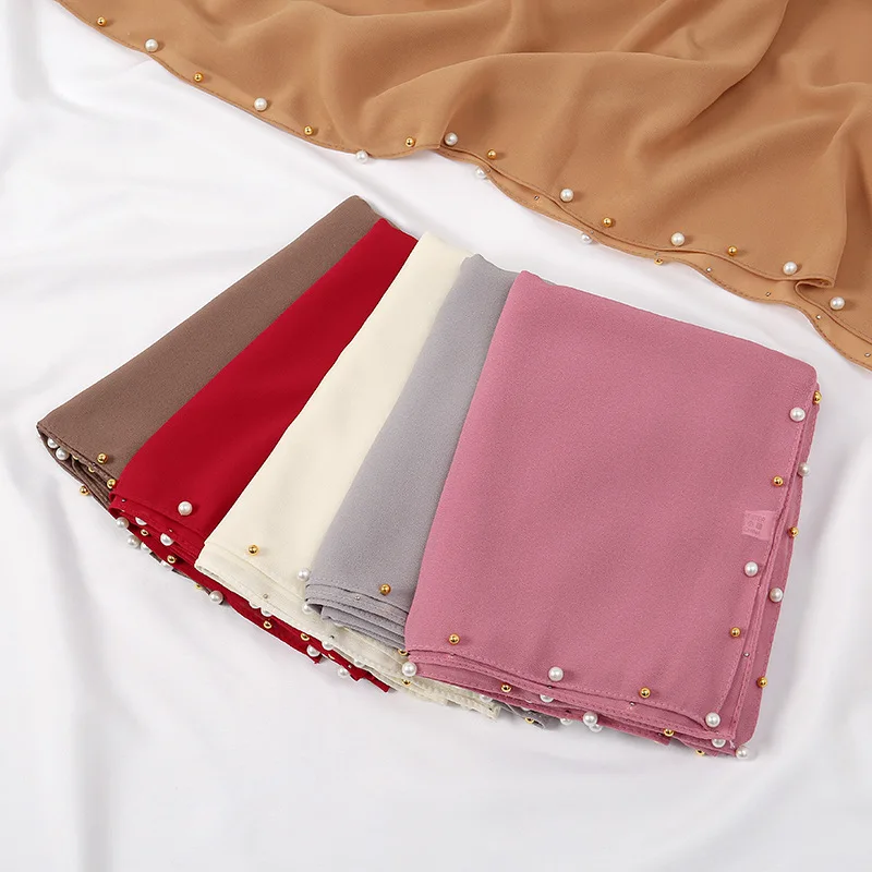 1-20 Color Chiffon Hijab Classic Simple Easy Classy Crinkle Crimp Turban Hijab Shawls Women Muslim Pearl Scarf