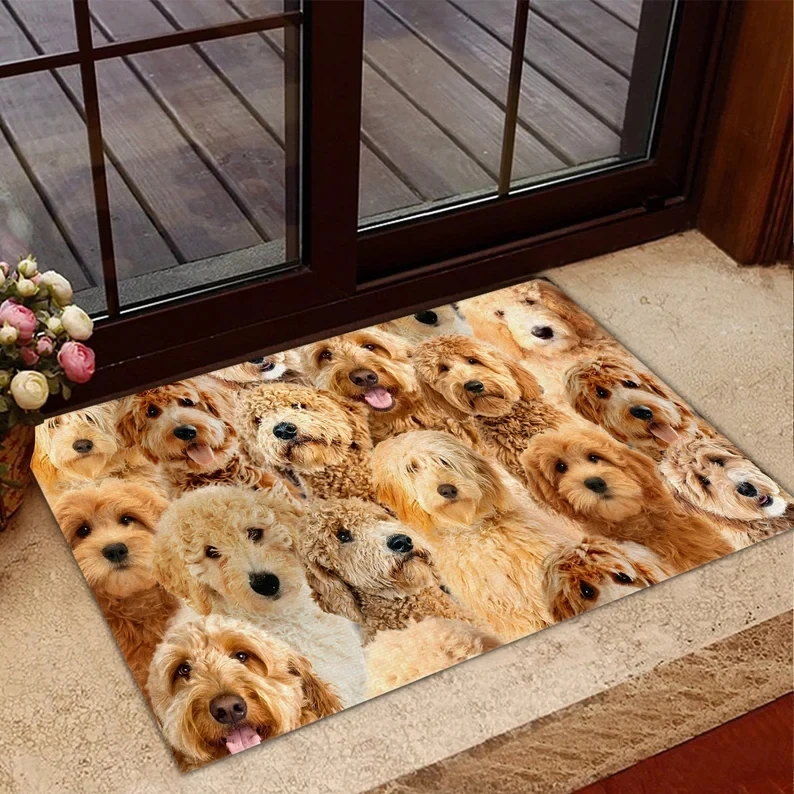Cute Goldendoodle Dog Stack Doormat, Adorable Puppy Rug for Dog Mom Gift, Charming Entryway Welcome Mat for Dog Lovers