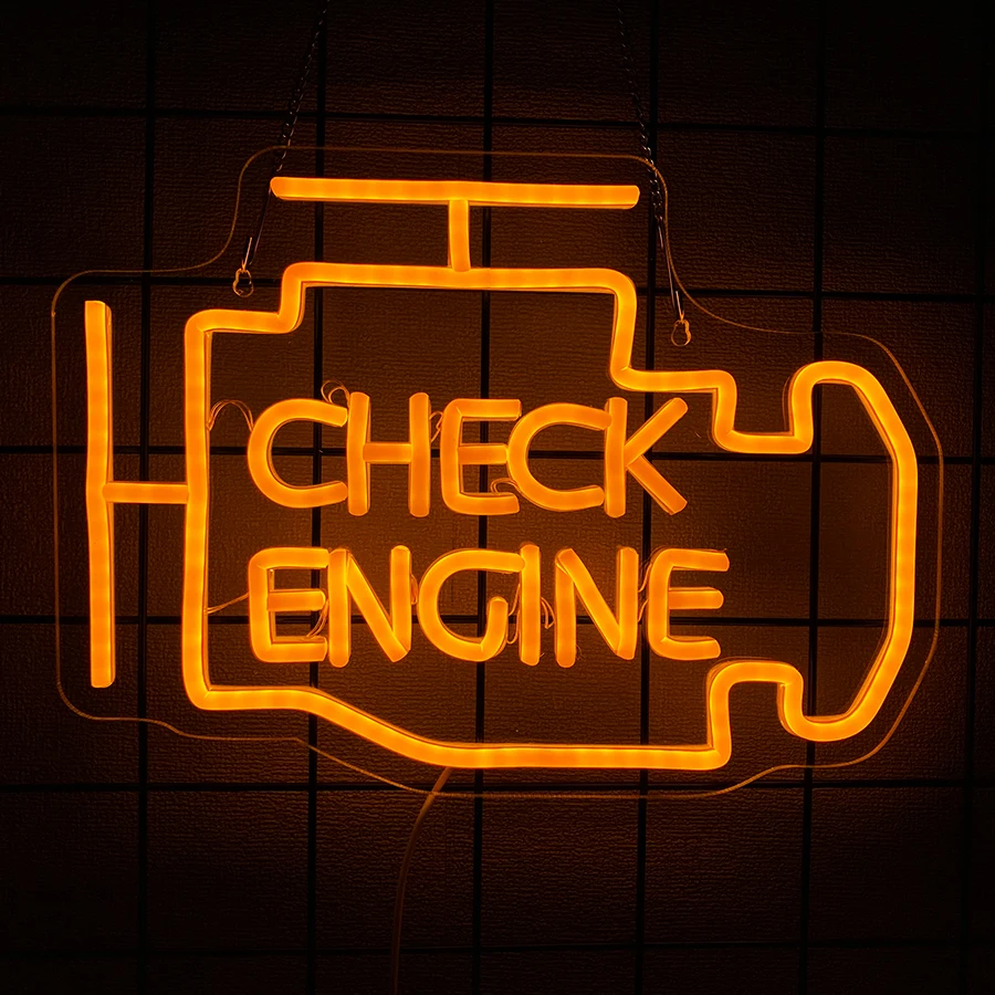 Check Engine Led Neon Sign, Used For Wall Decor, Garage, Bar, Bedroom, Game Room, Garage, Man Cave Wall Lamp, Father'S Day Gift.