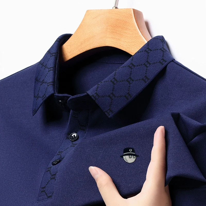 Fashionable Trendy Men's Printed Polo Shirt Autumn Keep Warm Skin Friendly Long Sleeved Lapel T-Shirt Regular Fit Men's Clothing
