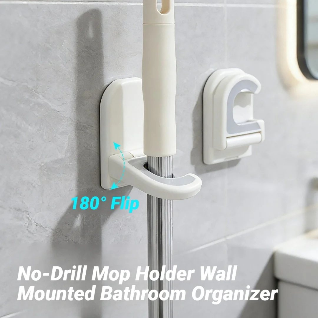 Soporte de pared autoadhesivo para escoba y fregona, gancho para colgar, organizador de almacenamiento multiusos impermeable, accesorios para cocina y baño