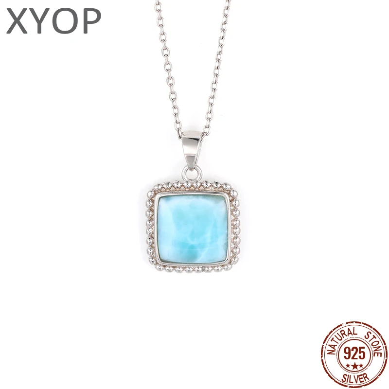 

2021 New Trend Grecian Charm 925 Sterling Silver Jewelry Gifts Bead Retro Natural Precious Larimar Pendant Necklace for Woman