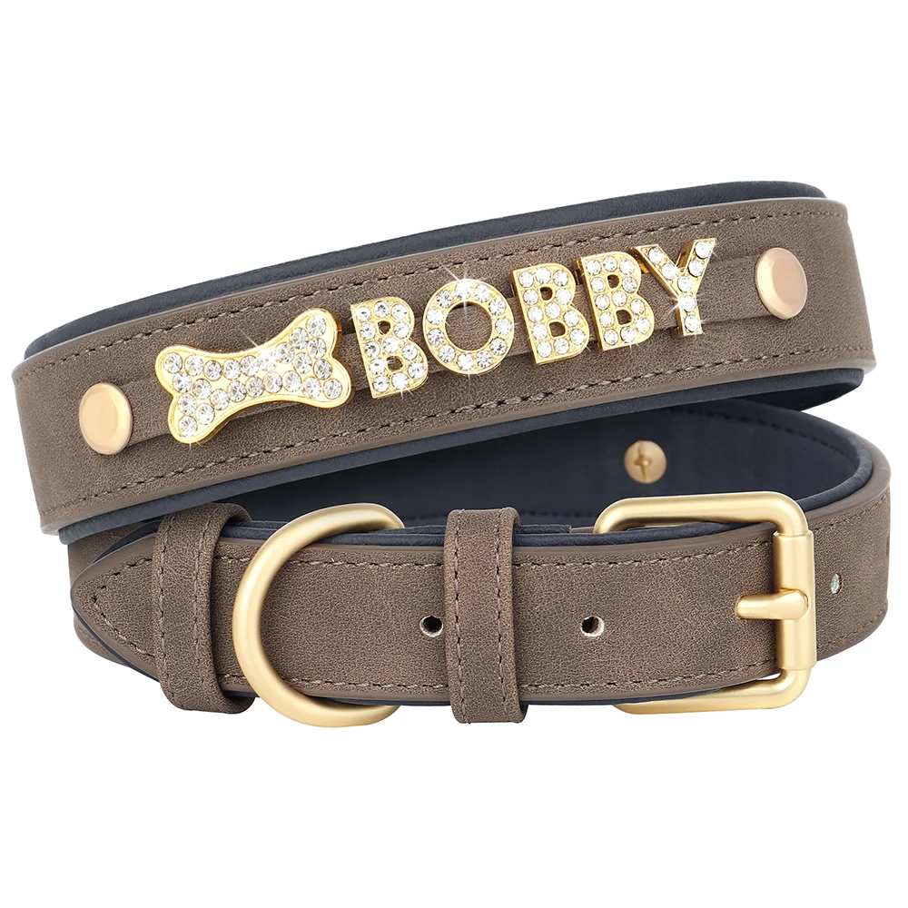 Personal isierte weiche Hunde halsband Pu Leder Welpen Katze ID Halsbänder kostenlos Strass Charme Hund Zubehör für kleine mittlere Hunde Chihuahua – Detail 9