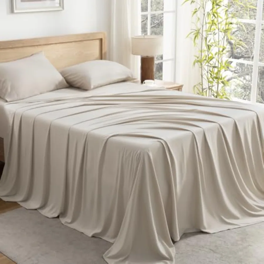 

Комплект постельного белья из 100% вискозы, полученной из бамбука, охлаждающие простыни с глубоким карманом до 16 дюймов, шелковисто-мягкие простыни, роскошное гостиничное постельное белье.