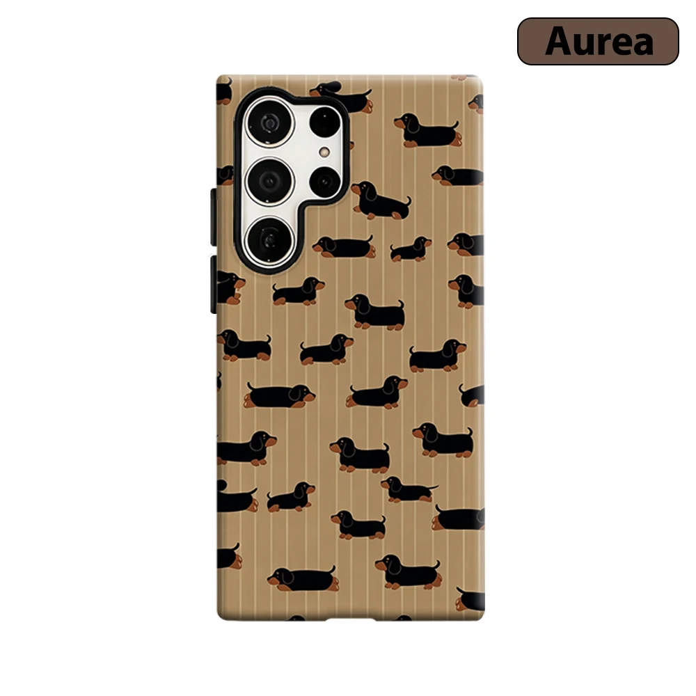 Retro Sausage Dog Phone Case for Samsung Galaxy S26 S25 Ultra S24 S23 Ultra Plus Shockproof Double layer tough Back Cover