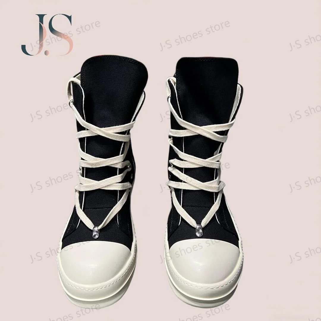 

Ro Luxury Black Canvas High Top Shoe Sneaker Classic Design Men Shoes Zipper Boot Lace Up Women Ankle Boots Casual Sneakers
