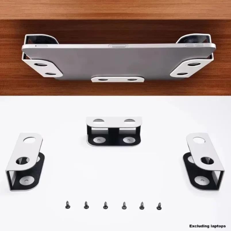 Under Desk Computer Laptop Mount Bracket Metal Holder Screw Installation Space Saving for Laptop Modem TV Box Router Use