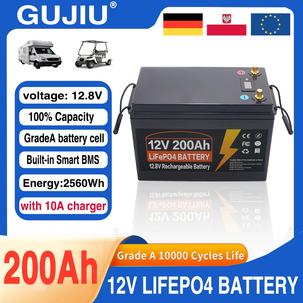 Batterie Lifepo4 12V 200Ah 350AH 150ah avec BMS intégré, cellules au phosphate de fer et de lithium pour remplacer la plupart des systèmes d'alimentation de secours et de stockage d'énergie domestique
