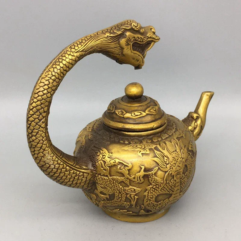 Antique Bronze Collection Dragon Pot Teapot Kettle Wrapped Pulp Embellish Home Handicraft Ornaments