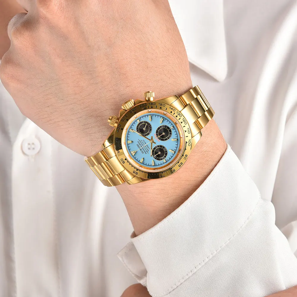 Orologio da uomo in oro da 39 mm VK63 movimento cronografo al quarzo vetro zaffiro cinturino in acciaio inossidabile orologio da uomo d'affari di lusso impermeabile