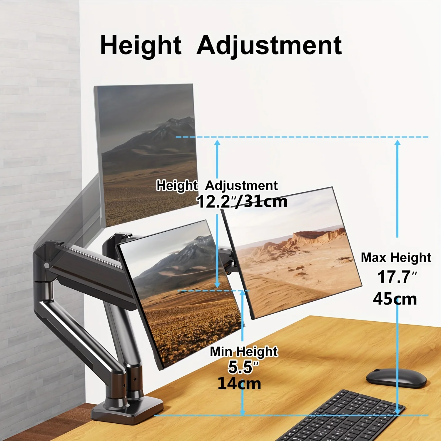 Monitor Stand for 13-32 inches Screens, Dual Monitor Mount Gas Spring, Dual Monitor Arm Full Motion Adjustable