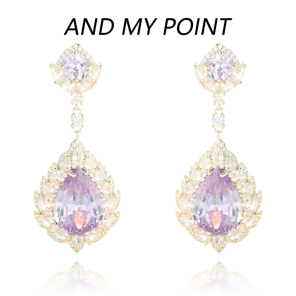 

Super Luxurious Waterdrop Fashion Stud Earrings for Women Elegant Purple Crystal Charm Jewelry Matching Accessories for Dresses