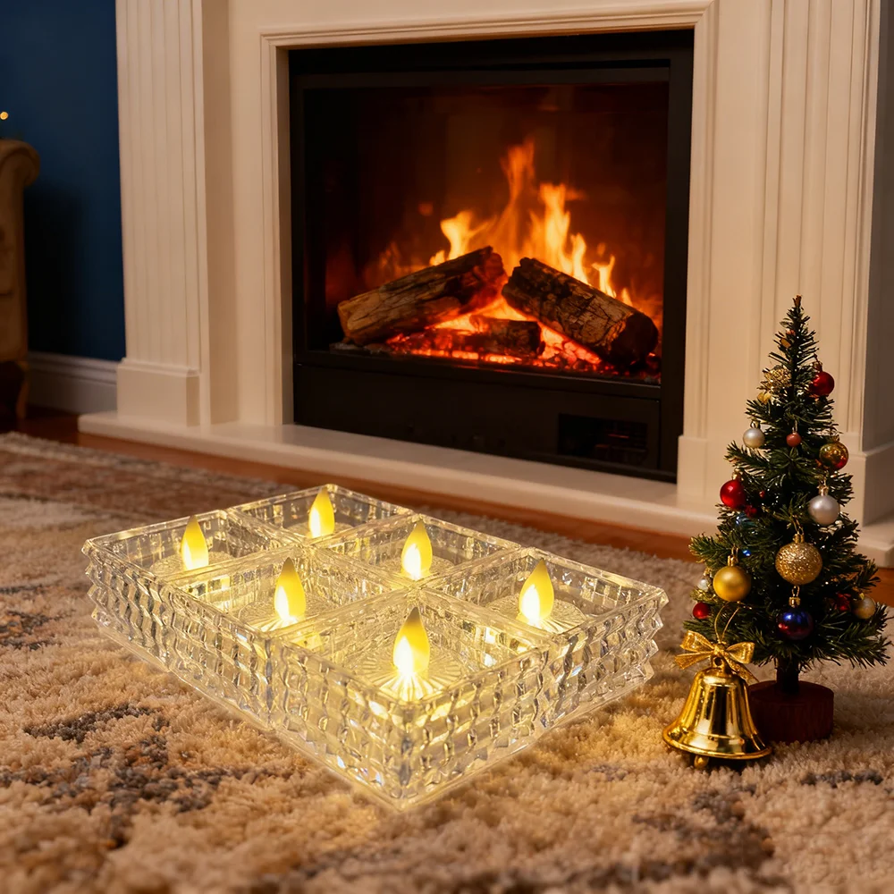 6pcs LED Mini Square Candle Light, Clear Crystal Candle Light for Home Party, Marriage Proposal, Christmas, And Other Occasions