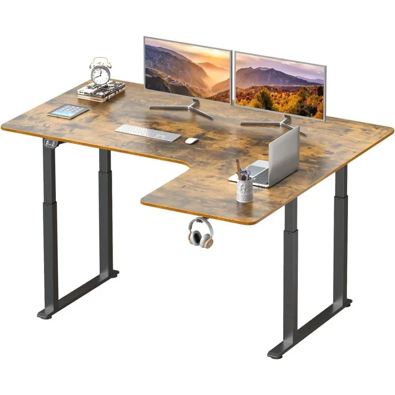 

63 x 43 Inch L Shaped Desk, Electric Height Adjustable Dual Motor Sit Stand Desk, Corner Stand Up Desk, La