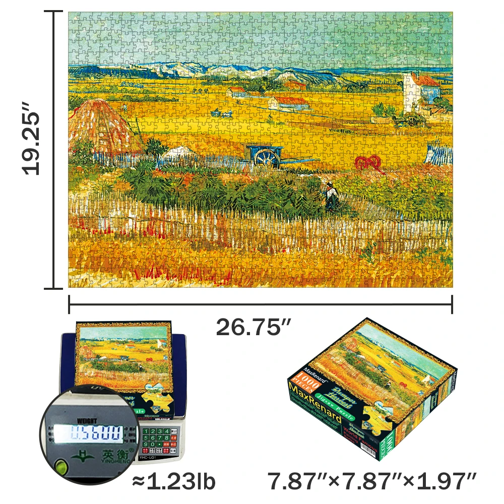 MaxRenard Jigsaw Puzzle 1000 Pieces for Adult Van Gogh Bumper Harvest Environmentally Friendly Paper Christmas Gift Toy