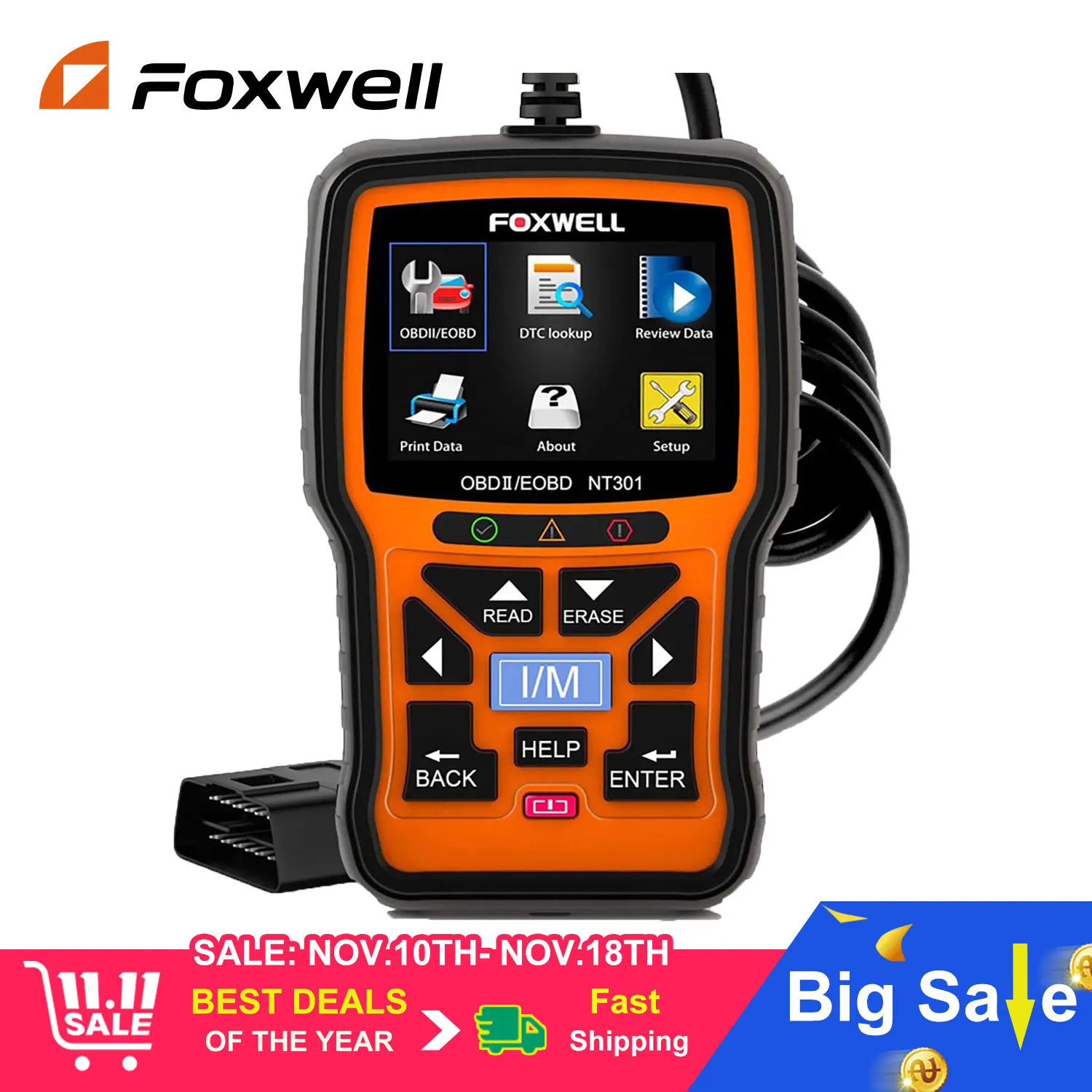 FOXWELL NT301 OBD2 Scanner Check Engine Code Reader Professional ODB2 OBD2 Automotive Scanner Car Diagnostic Tools PK ELM327