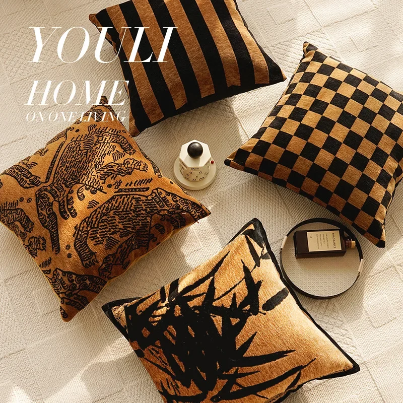 30X50/45X45CM French Brown Throw Pillow Cover Retro Luxury Stamping Waist Cushion Cover Decor Home Decorative Pillowcase