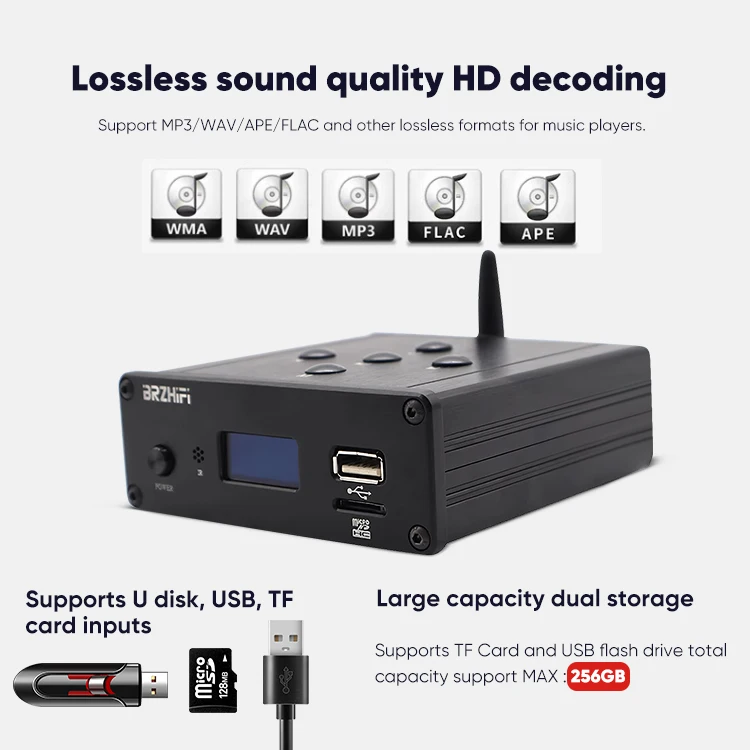 Aluminum ES9018 BT 5.0 USB Mini Portable Hifi Player Home Remote Application Control HiFi Power Amplifier